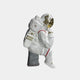 The Giant Sculptures Nova White Astronaut Thinker Figure (43cm) features a resin astronaut in a white suit with gold accents, posed thoughtfully on a gray rock—perfect for cosmic-themed home decor.