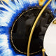 Close-up of the Aurelios Cosmic Blue Crystal Porcelain & Gold Orbit 3D Wall Art, showing crackled blue porcelain, a mirrored black core, and gold orbit rings.