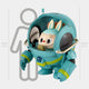 The Horizon Labubu Mecha Sculpture - 160cm by Giant Sculptures is a cute bunny in a blue, weathered deep-sea robot suit with a clear dome, number 5, and yellow-green stripes, shown beside a human silhouette for scale.