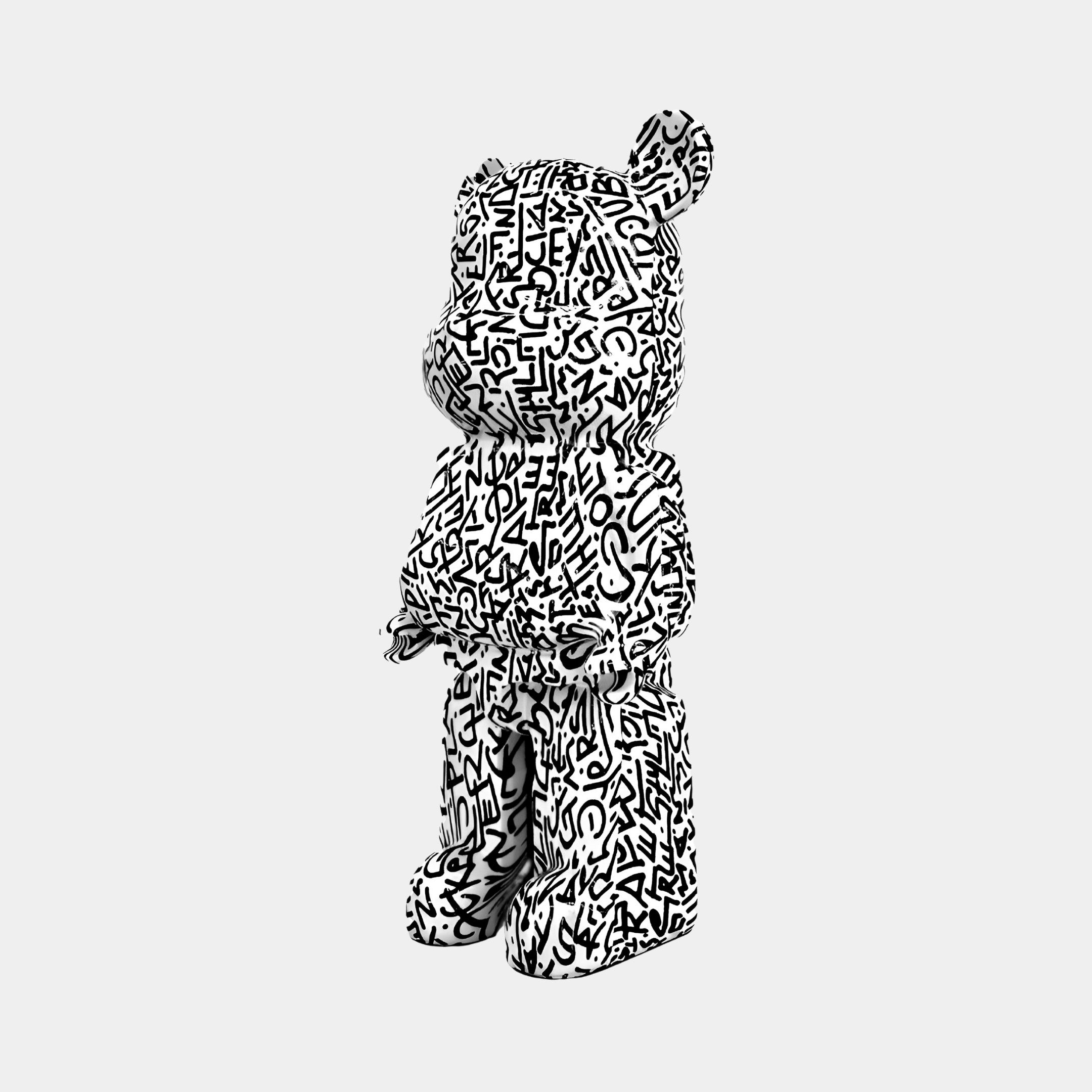 Side view of Scribble Bear Sculpture, showcasing intricate scribbled patterns in a modern limited edition art piece.