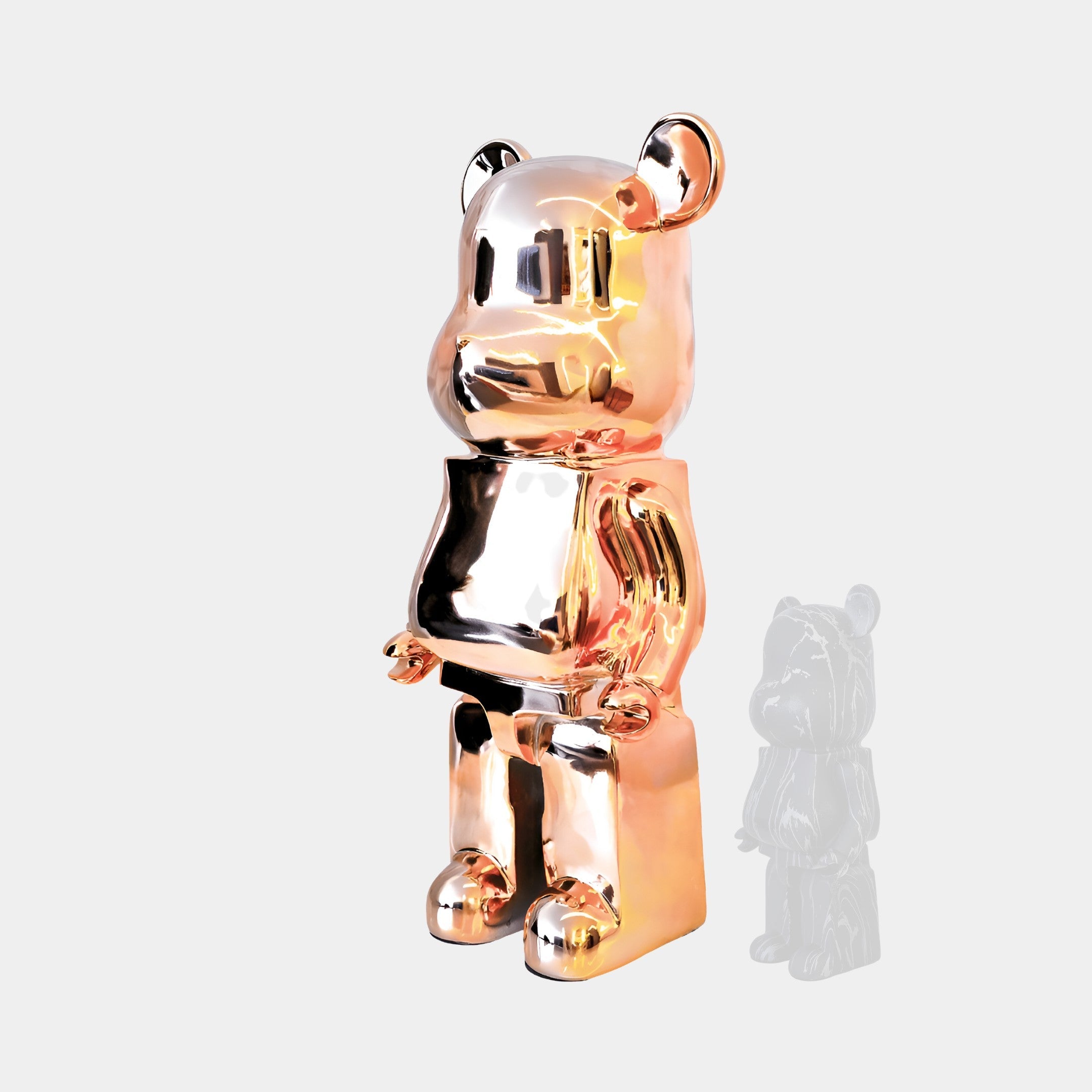 Rose Gold Bear Sculpture 135cm - Side View, highlighting the soft rose gold shimmer and sophisticated design.