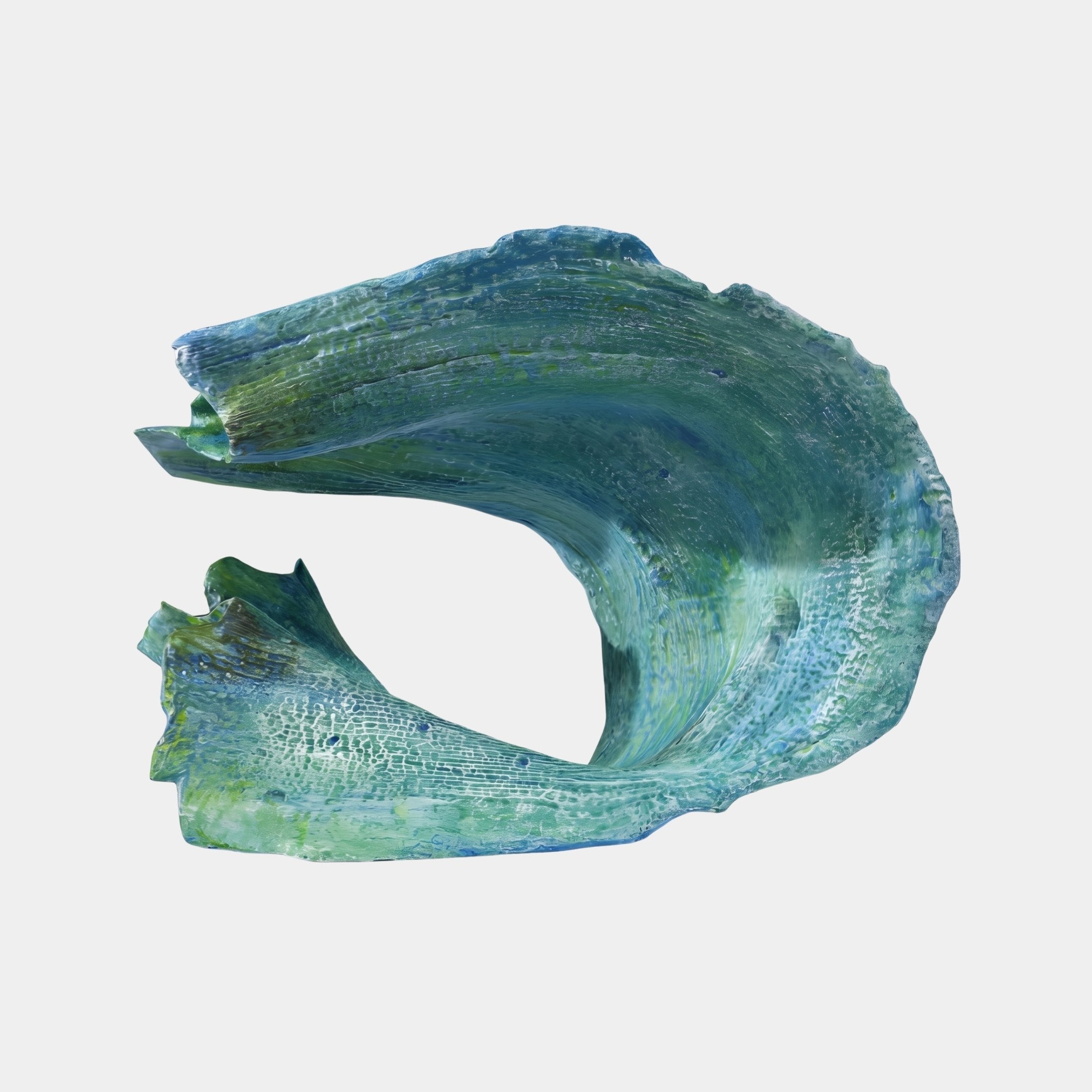 Verdant Tide Green & Blue Wave Sculpture - 40cm
