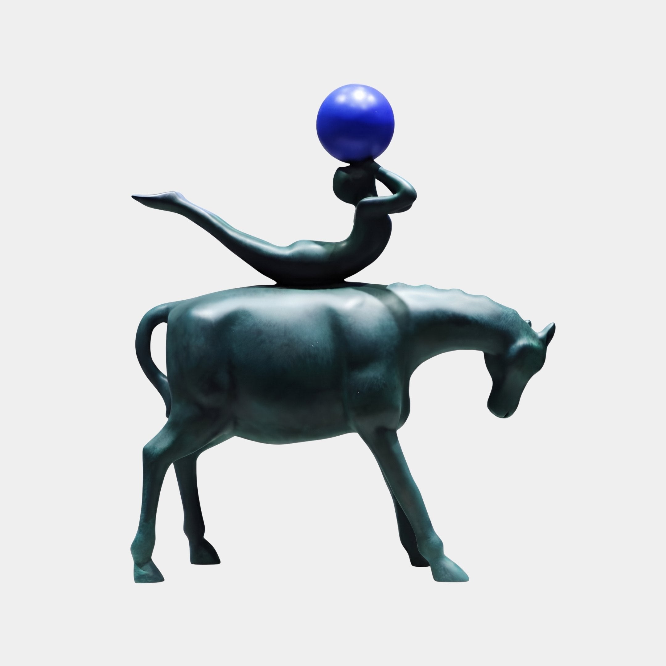 Equilibrium Verdigris Horse & Figure Sculpture - 71cm
