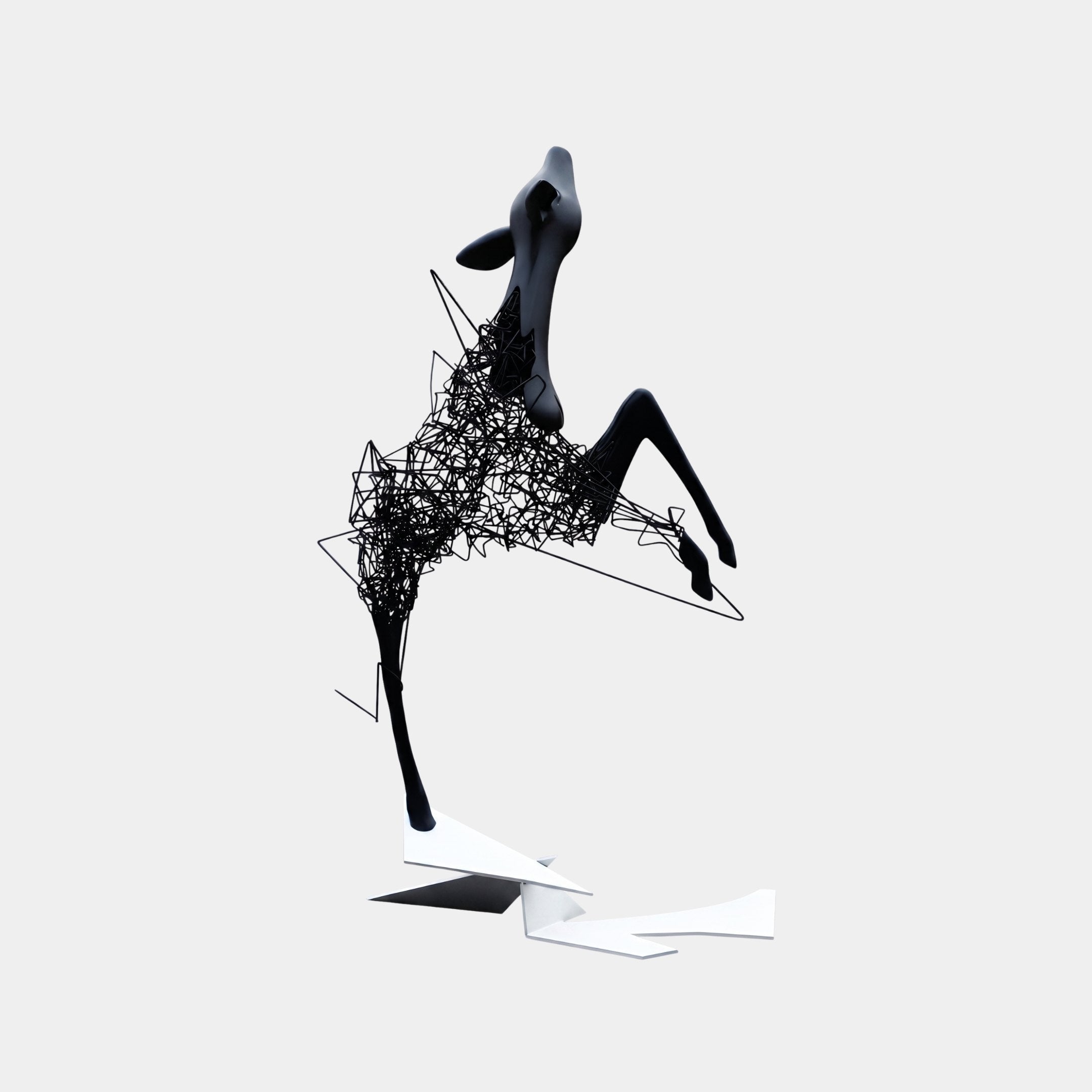 Meadow Leap Black & White Deer Sculpture - 190cm