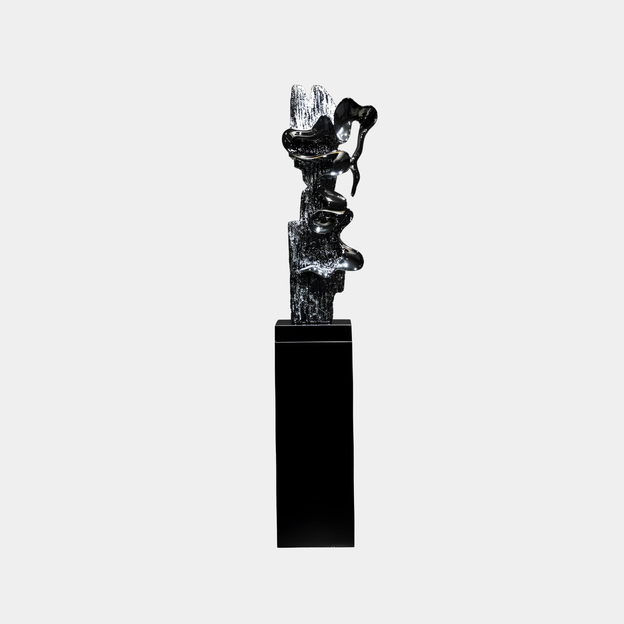 Mercury Silver & Black Abstract Sculpture - 178cm