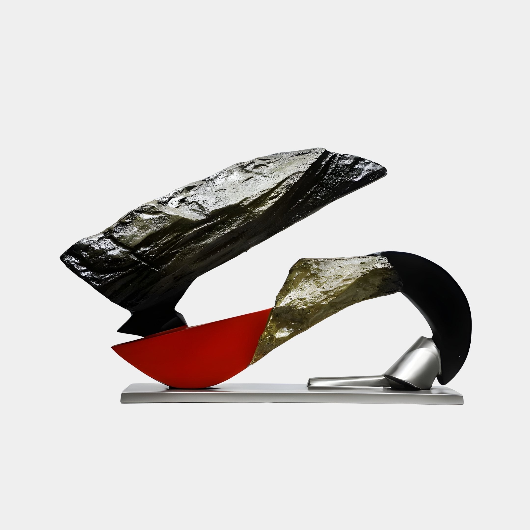 Strata Grey & Red Abstract Sculpture - 80cm