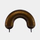 Acreby Bronze & White Abstract Sculpture - 28cm, a smooth horseshoe-shaped resin arch in glossy bronze, shown on a metal stand against a plain white background.
