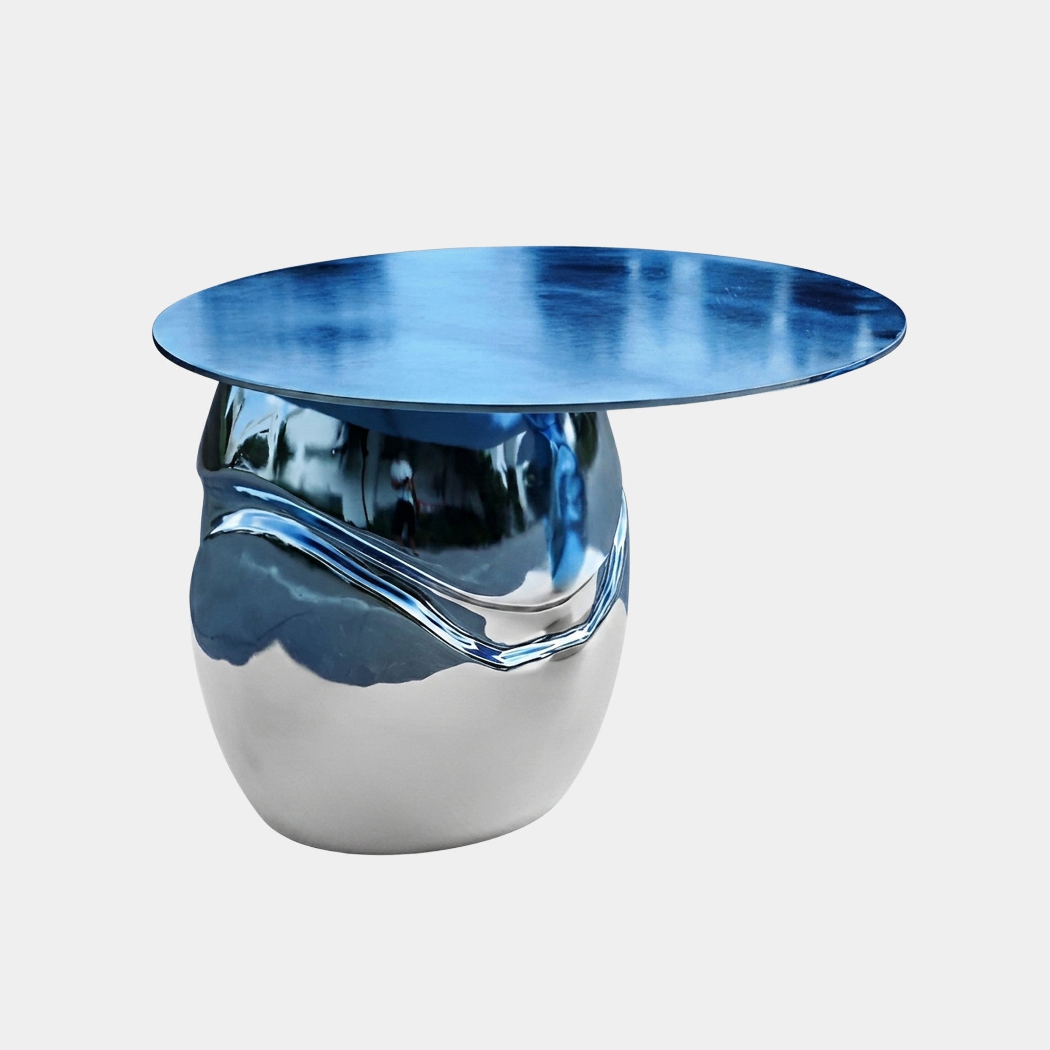 Holtness Blue & Silver Drum Side Table - 70cm