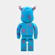 The Blue Spotted Horn Bear Sculpture - 70cm by Giant Sculptures is a playful resin bear with purple spots, gray claws, and transparent horns, standing upright and facing away; inspired by a beloved Disney/Pixar character.