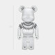 The Bolt Collar White Bear Sculpture by Giant Sculptures stands 70cm tall, featuring black lightning bolt designs on white—an ideal piece of modern interior decor. Displayed against a plain light backdrop.