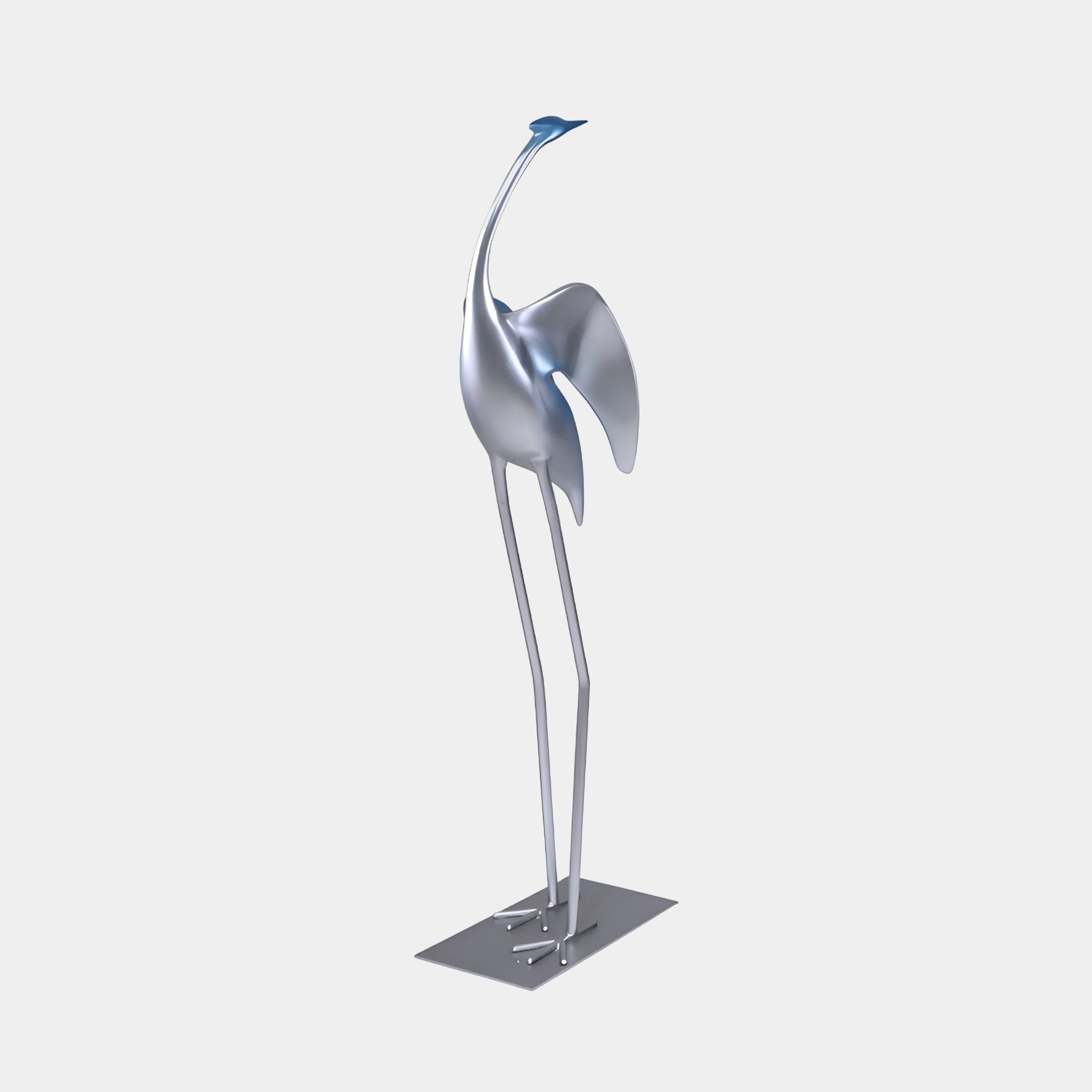 Langthorpe Silver Stretching Crane Sculpture - 135cm