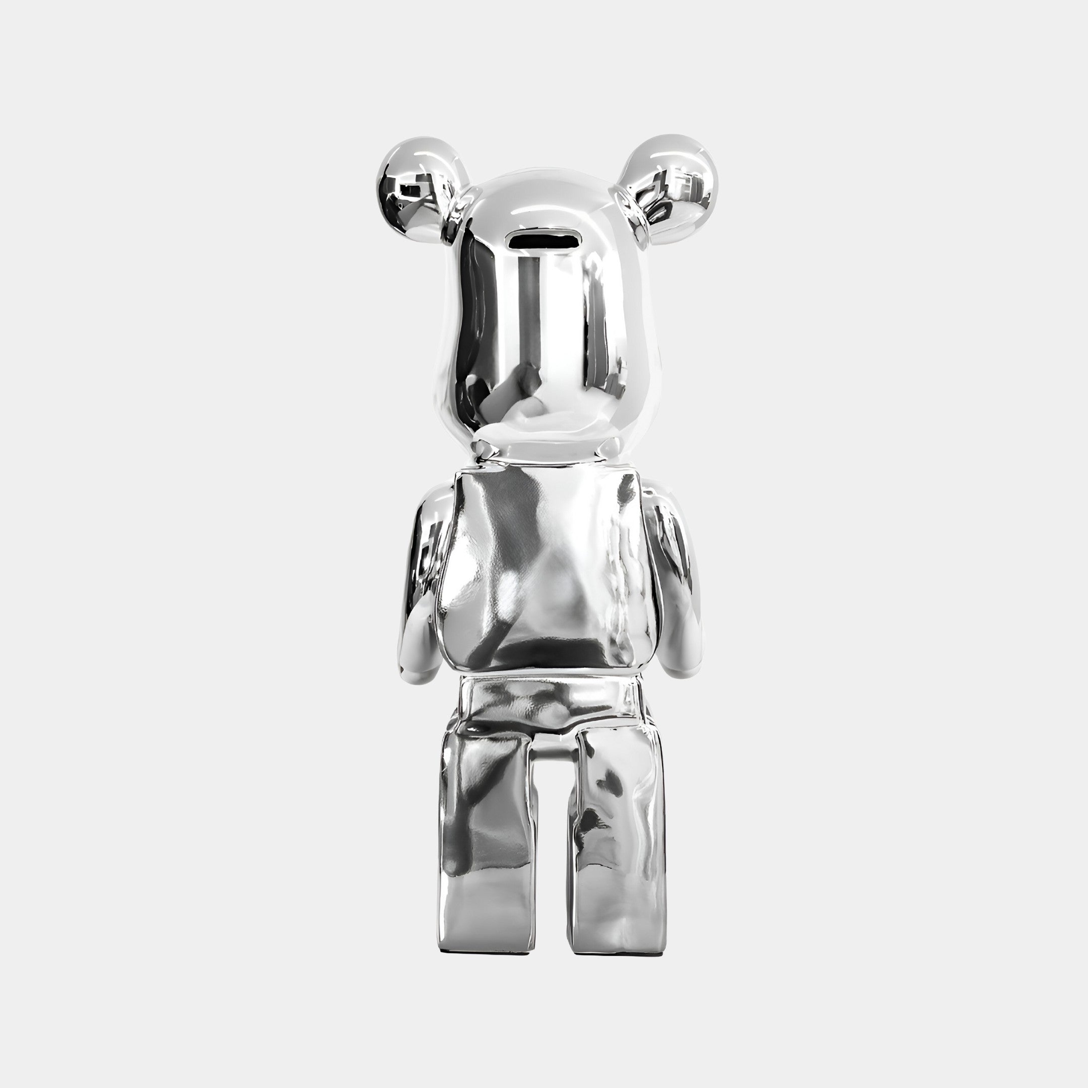 Rear view of the 50cm Mystic Chrome bear sculpture featuring highly polished chrome finish.