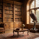 Life-Size Traditional Bald Eagle Bronze Sculpture - 110cm perched on a tree stump base by a window, displayed in a wood-paneled library beside a coffee table and globe.