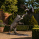 Giant Sculptures Large Traditional Rearing Bear and Eagle Bronze Sculpture 200cm in a formal garden, bear reared up clashing with eagle over a fish.