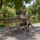 Life-Size Traditional Seated Male Figure Bronze Sculpture, 170cm, cast bronze gentleman in period suit on a bench, outdoors by a park pond.