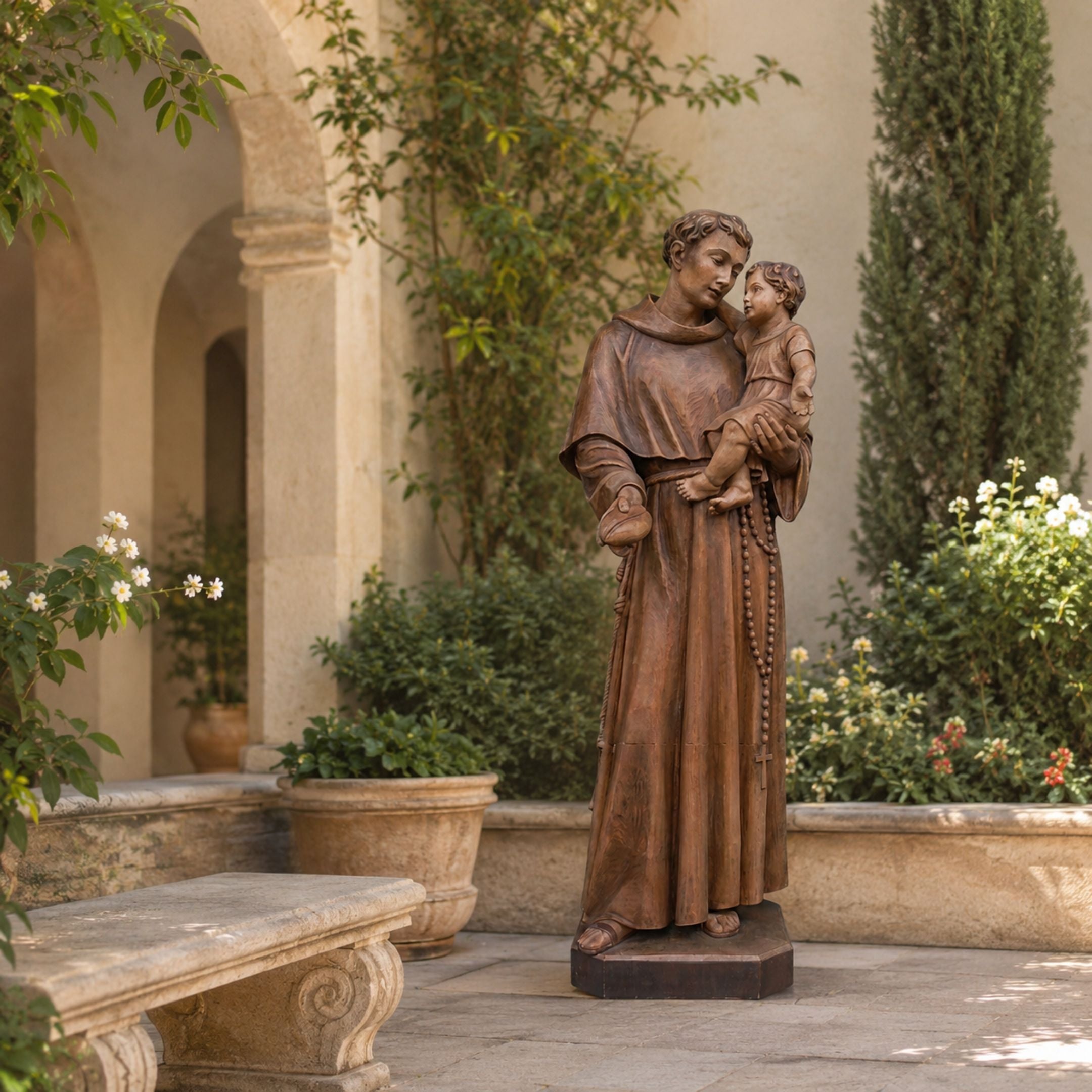 Monumental Classical Saint Anthony and Christ Child Bronze Sculpture - 220cm