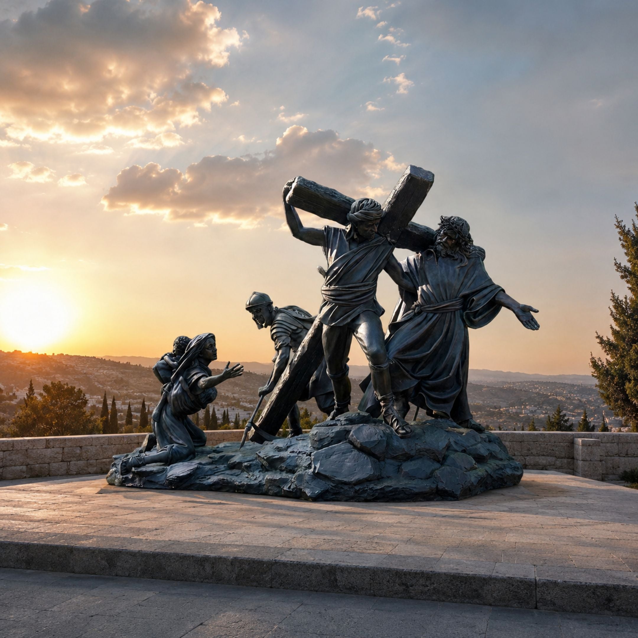 Monumental Classical Christ Carrying the Cross Bronze Sculpture - 300cm
