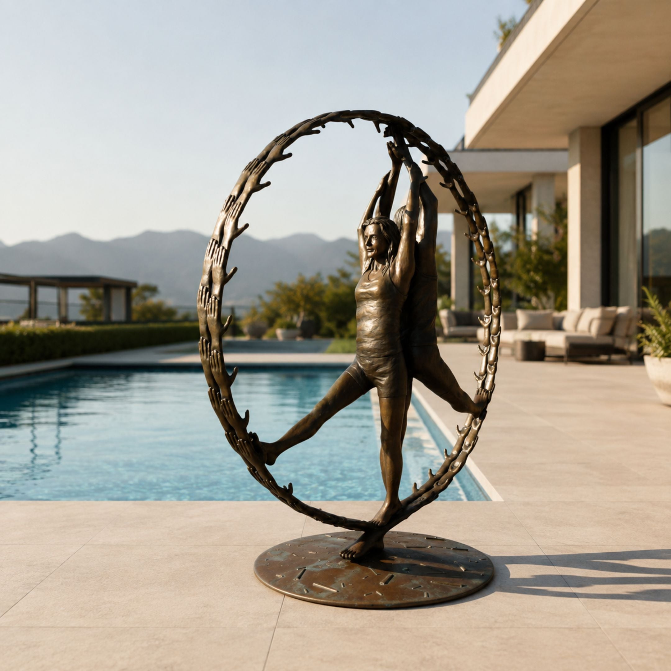 Monumental Contemporary Female Figure and Ring of Hands Bronze Sculpture - 380cm