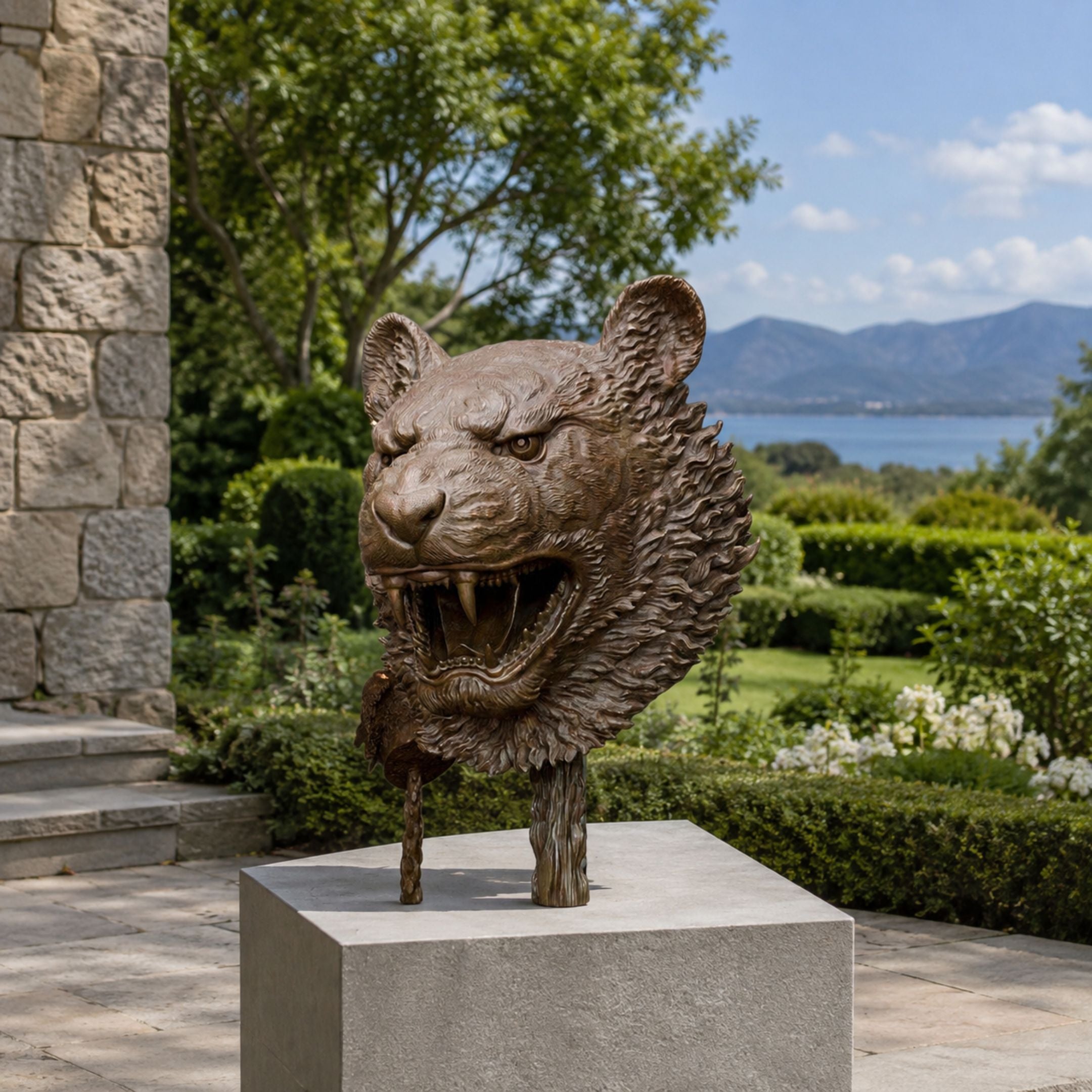 Traditional Roaring Tiger Head Bronze Bust - 45cm