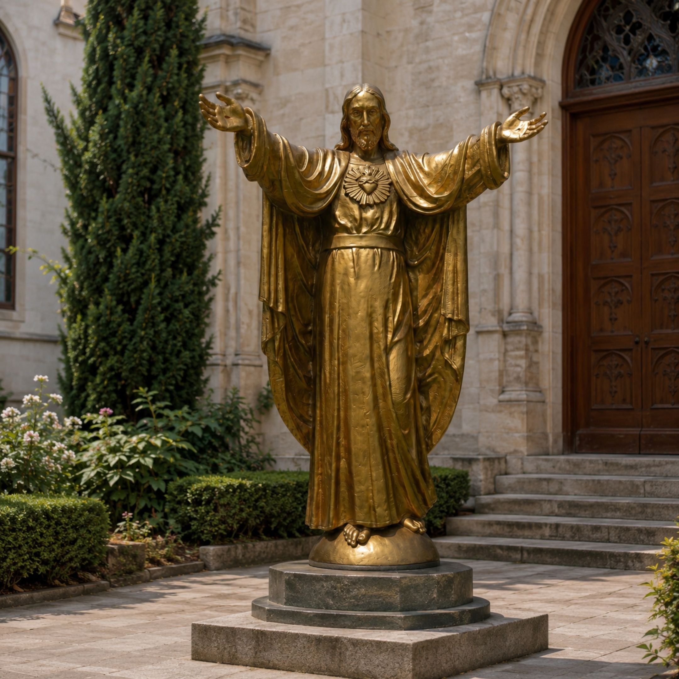 Monumental Classical Sacred Heart Jesus Bronze Statue (Gilded Gold) - 400cm