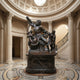 Life-Size Classical Laocoon and Sons Bronze Sculpture by Giant Sculptures, 250cm warm brown patina group on a dark plinth in a domed rotunda with Corinthian columns.
