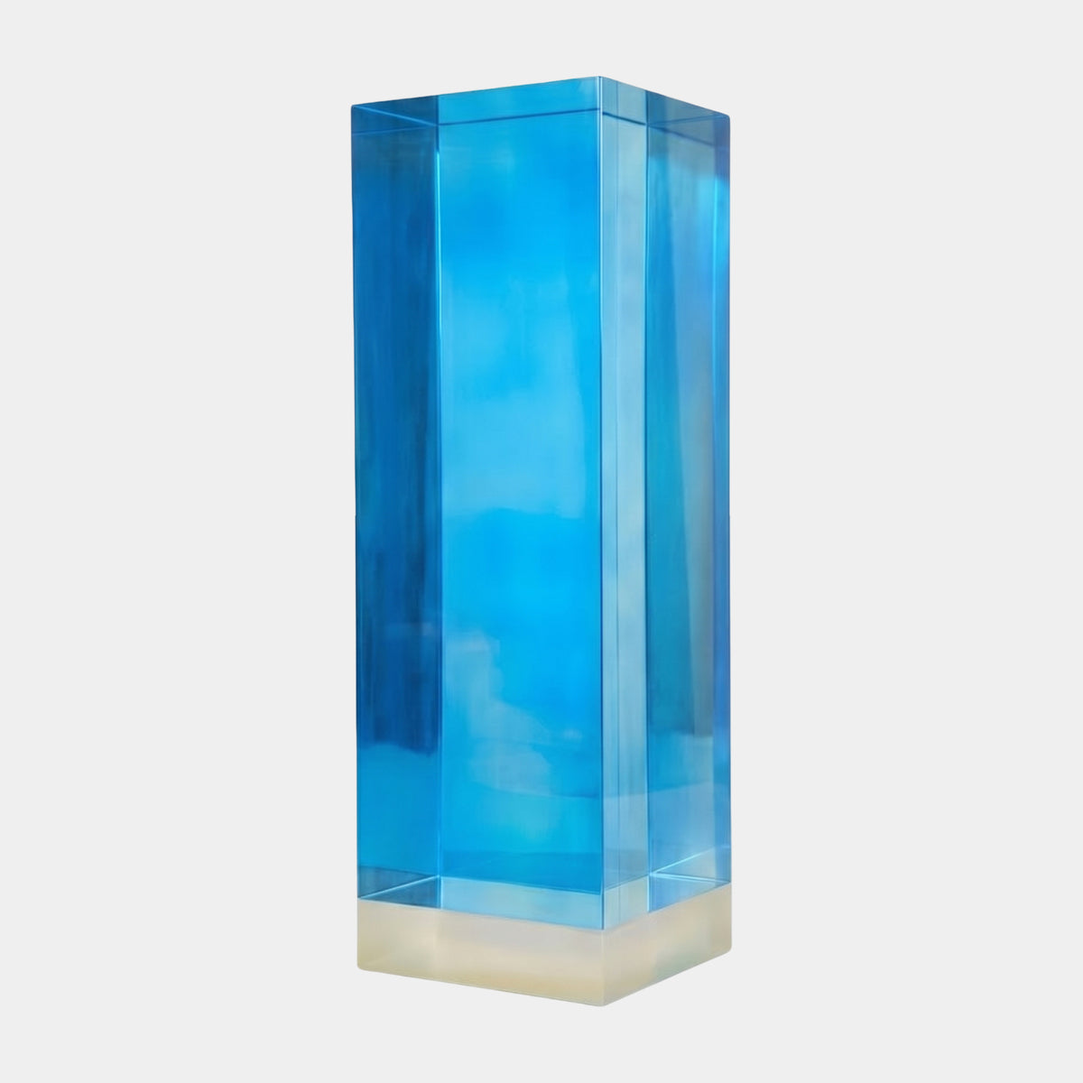 Blue Translucent Hollow Acrylic Display Plinth (90cm) by Giant Sculptures, a tall square column with a light base, shown against a plain white background.