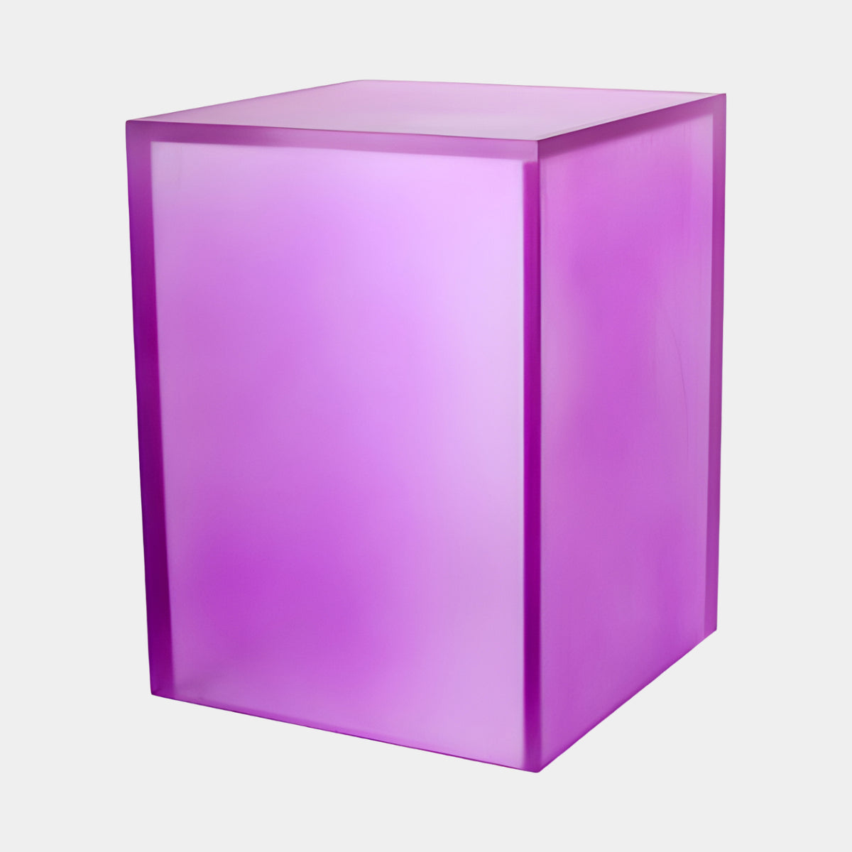 Purple Frosted Acrylic Display Plinth, 53cm, cube-form stand with orchid violet frosted faces and magenta edges, on a plain white background.