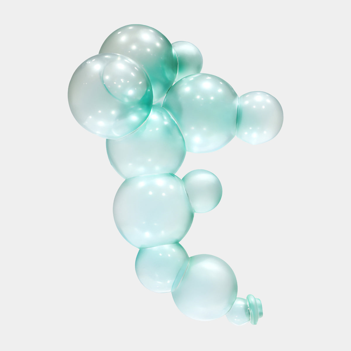 Blue Iridescent Leaning Sphere Cluster Acrylic, 58cm, with varied-size translucent pale aqua spheres forming an S-curve chain, shown on a plain white background.