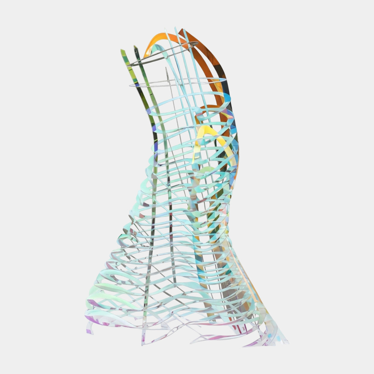 Multi-Colour Iridescent Twisting Ribbon Tower Acrylic Sculpture - 245cm