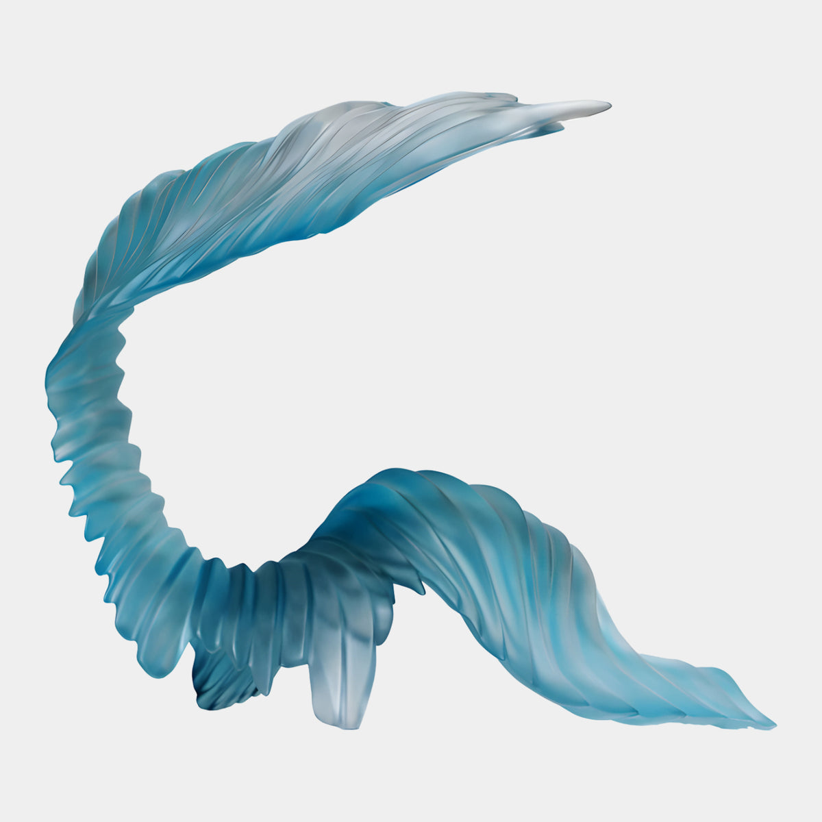 Frosted Blue Wave Crest Cast Resin Sculpture (84cm) in curling wave form with ribbed texture, self-standing, on a plain white background.