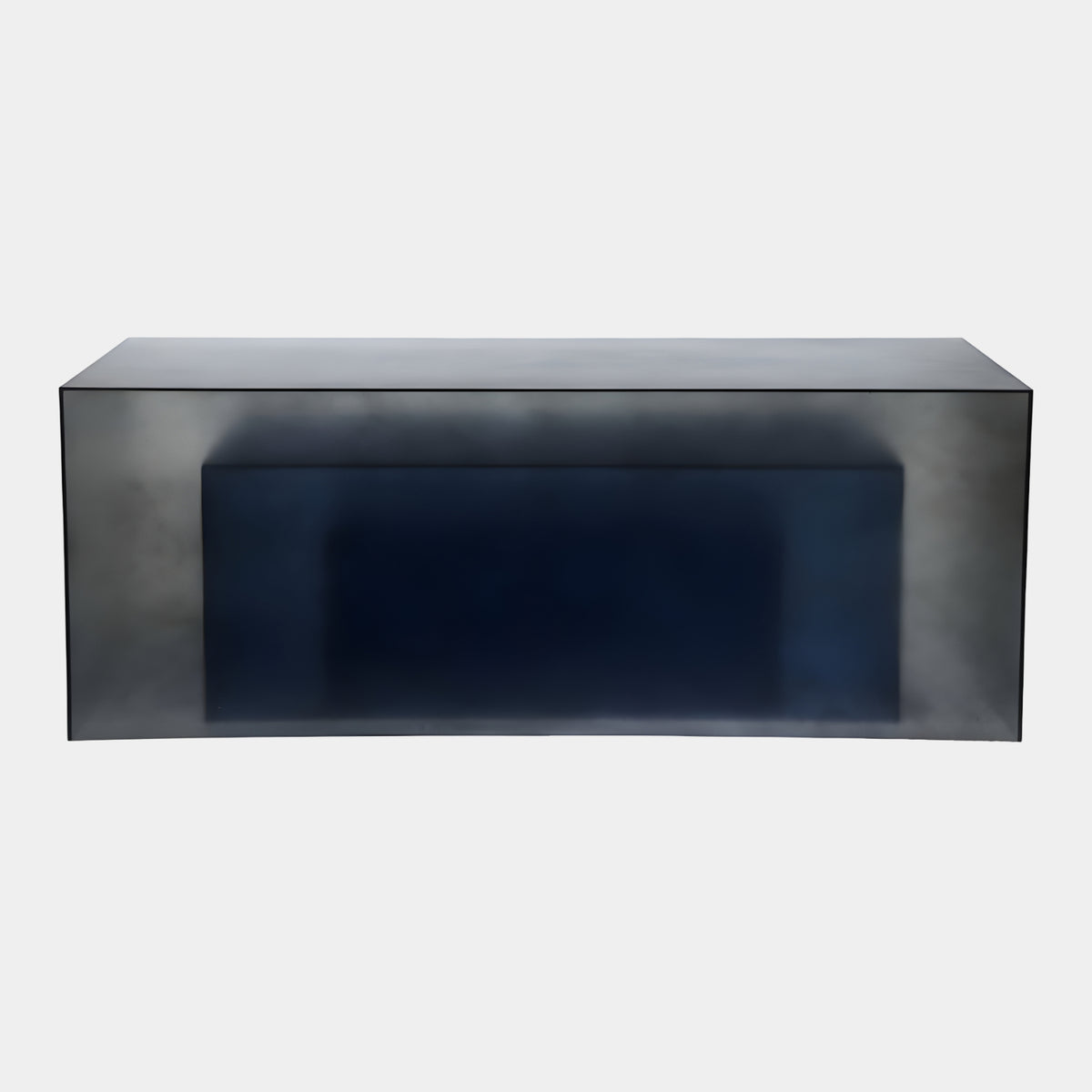 Smoke Grey & Navy Nesting Box Acrylic Sculpture Set of Three, 120cm, nested translucent acrylic boxes with a navy center softened by smoky grey, on a plain light background.