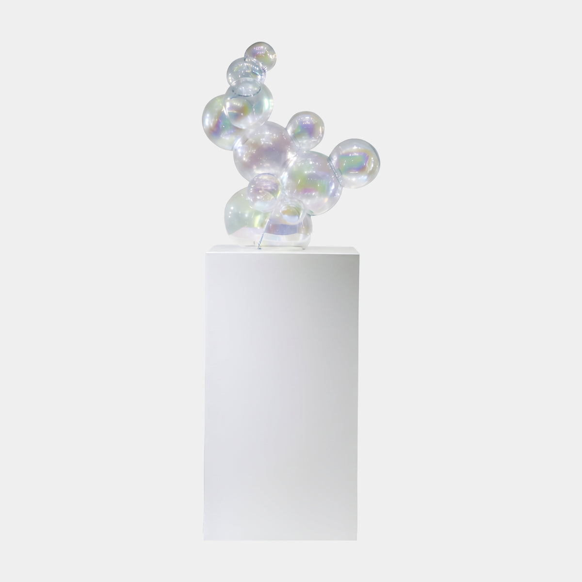 Clear Iridescent Glass Sphere Cluster on Marble - 148cm