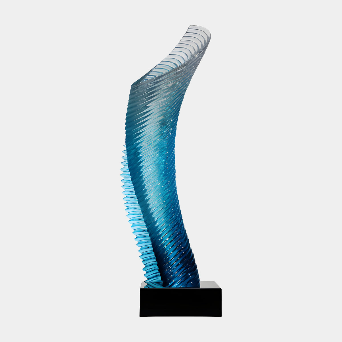 Blue Ribbed Rising Horn Cast Resin Sculpture - 115cm