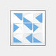 The Prismatics Blue Geometric Cardboard Carving Wall Art by Giant Sculptures features nine white squares with blue triangles and embossed lines on a light gray background, creating a striking display of modern, symmetrical artistry.