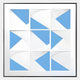 The Prismatics Blue Geometric Cardboard Carving Wall Art by Giant Sculptures features nine white squares with angular blue shapes and fine radiating lines in a 3x3 grid, all set within a white border and slim black frame.
