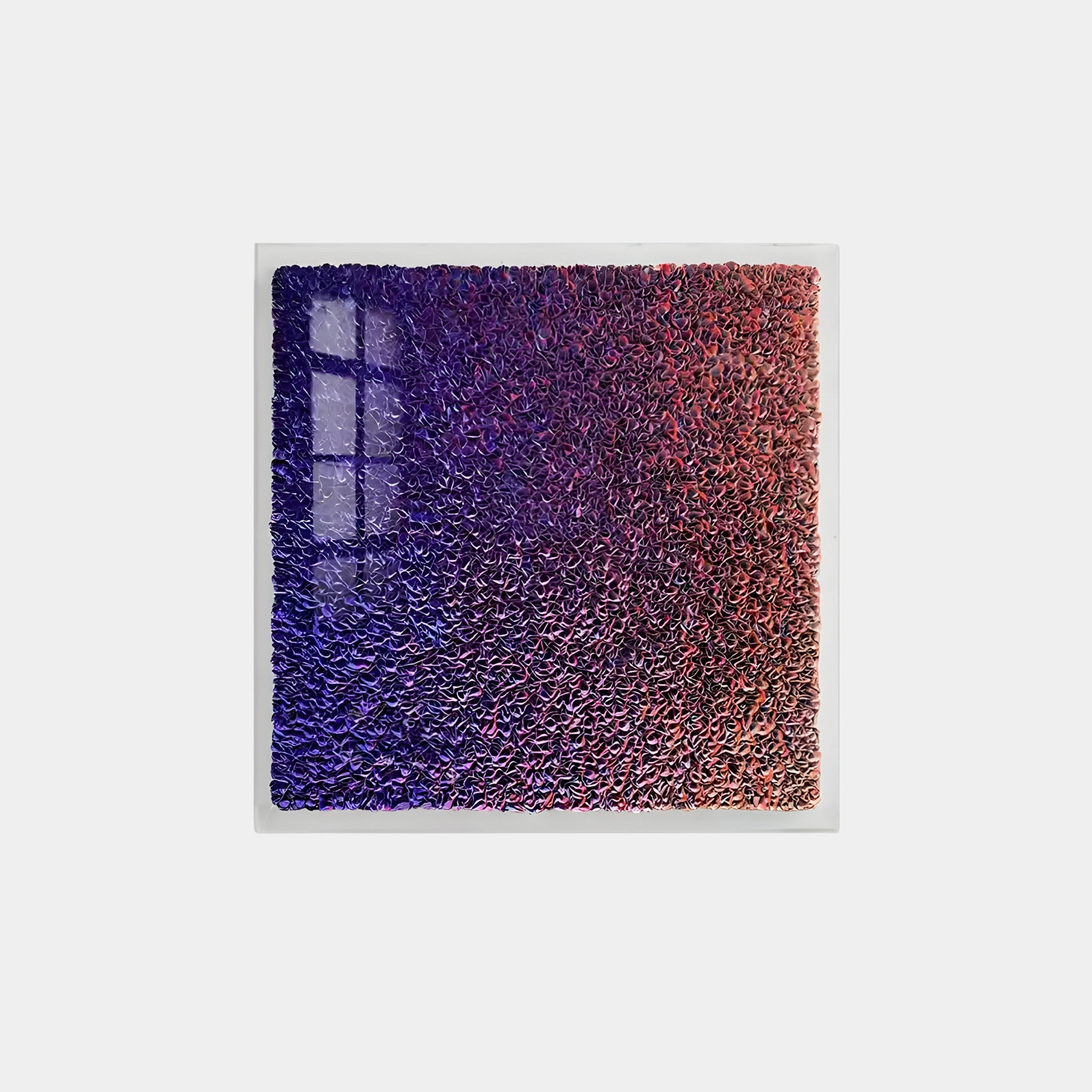 The Chromatica Square by Giant Sculptures is vibrant purple gradient wall art on paper, featuring a 3D textured surface with swirling patterns from deep blue to warm red and orange.