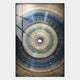 The Auralis Blue Gradient Concentric Circular Cardboard Craft Wall Art by Giant Sculptures features abstract rings in blue, white, and beige with a central hole and textured lines for a hypnotic, optical illusion effect.