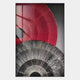 The Auralis Red & Black Dual Concentric Circular Cardboard Craft Wall Art by Giant Sculptures showcases two overlapping red and black fan shapes made of fine lines on a gray backdrop—perfect for striking modern decor.