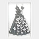 The Flutter Charcoal & White Butterfly Dress 3D Wall Art by Giant Sculptures showcases a pleated gray paper dress with text-printed white butterflies, set on a white background for a minimalist, Nordic-inspired elegance.