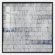 The Tracery VI Blue & White Textured Paper Wall Art by Giant Sculptures features rows of vertically stacked white books with black and navy spines, forming a subtle striped pattern.