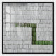 Tracery I Green & White Textured Paper Wall Art by Giant Sculptures features vertical black and white lines with a striking green L-shape, creating a bold, minimalist aesthetic—an eye-catching addition to any space.
