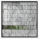 The Tracery III Green & White Textured Paper Wall Art by Giant Sculptures features white, book spine-like rectangles and a green strip. Its minimal design, black frame, and neutral background highlight contemporary craftsmanship.