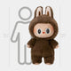 The Fluffy Walkers Classic Brown Labubu Sculpture by Giant Sculptures, featuring a big smile and soft faux-fur bunny suit, stands next to an illustrated person for scale. Both are 160 cm (5 ft 3 in) tall.