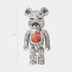 The Giant Sculptures Chinese Charm Chrome Bear Sculpture - 70cm features silver-chrome finish, swirling patterns, pink cheeks, and a red Chinese character. This limited-edition artwork stands upright beside a 70cm marker.