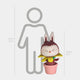 The Flower Elves Blooming Labubu Sculpture - 100cm by Giant Sculptures, a bunny-eared cat in a pink flower pot, stands near a 160 cm (5 ft 3 in) person outline for scale. The figurine stands 100 cm (3 ft 3 in) tall.