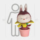 The Giant Sculptures Flower Elves Blooming Labubu Sculpture is a 160cm tall, cartoon-like bunny with a flower collar sitting in a pink plant pot, shown next to a human outline marking both at about 160 cm (5 ft 3 in) tall.