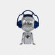 The Midnight Chrome Alien Beats Figure - 55cm by Giant Sculptures features a reflective chrome finish, large round head, mirrored visor, and oversized metallic blue headphones, standing out against a plain light gray background.