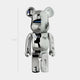 The Marble Chrome Bear Sculpture - 70cm by Giant Sculptures stands upright with a shiny chrome finish and white and gray marble accents against a white background.