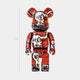 The Crimson Skull Bear Sculpture - 70cm by Giant Sculptures features a red, black, and white expressionist face design on a bear form, set against a plain white background.