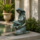 Classical Seated Mermaid with Clam Shell Bronze Fountain by Giant Sculptures in verdigris patina, water flowing from the shell beside a garden pool and columns.